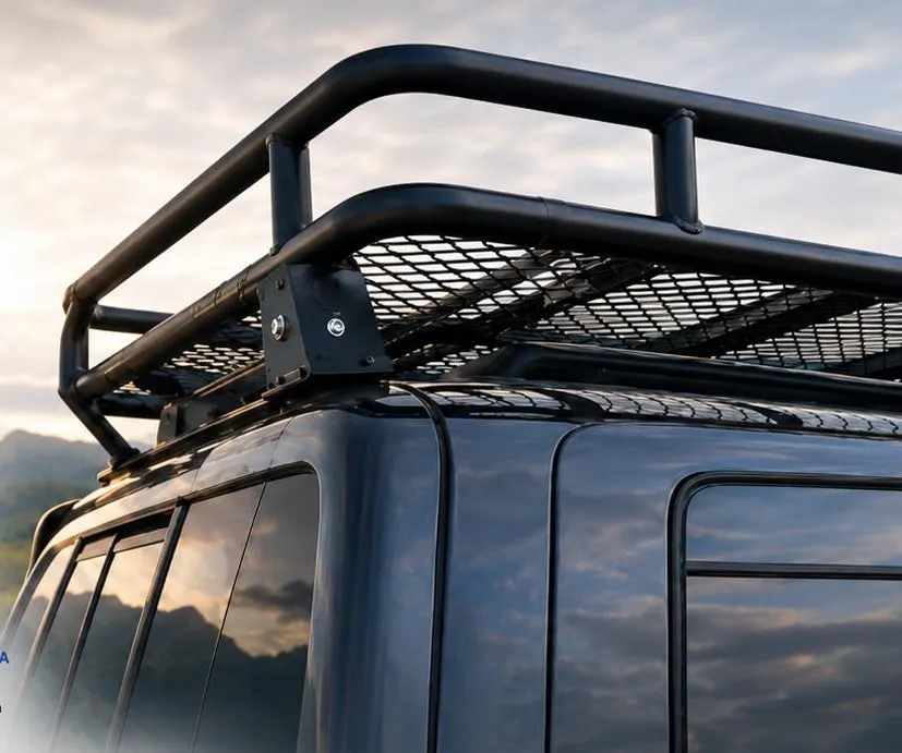 Welded tubular roof rack on a vehicle